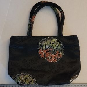Asian Dragon purse small black bag embroidery red gold zippered